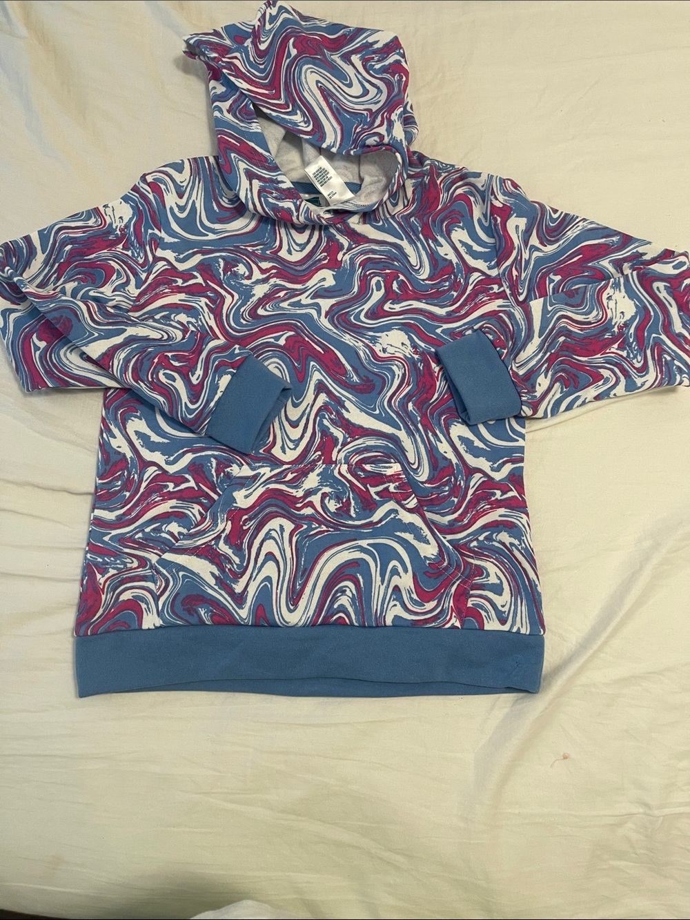 Men's Crewneck Hoodie with Blue & Pink Marble Print